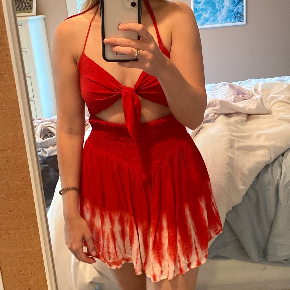 Blue Life Tie Dye Dress in Red